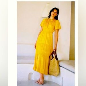 Anthropologie Somerset Satin Maxi Dress Silky Flowy Mango Tiered